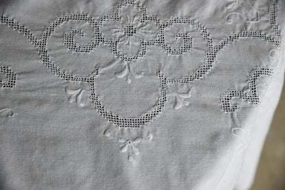 Vintage Embroidered White Cotton Rectangular Tablecloth