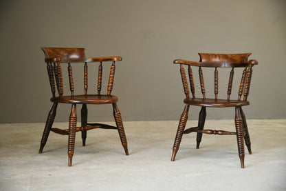 Pair Elm and Beech Bobbin Chairs