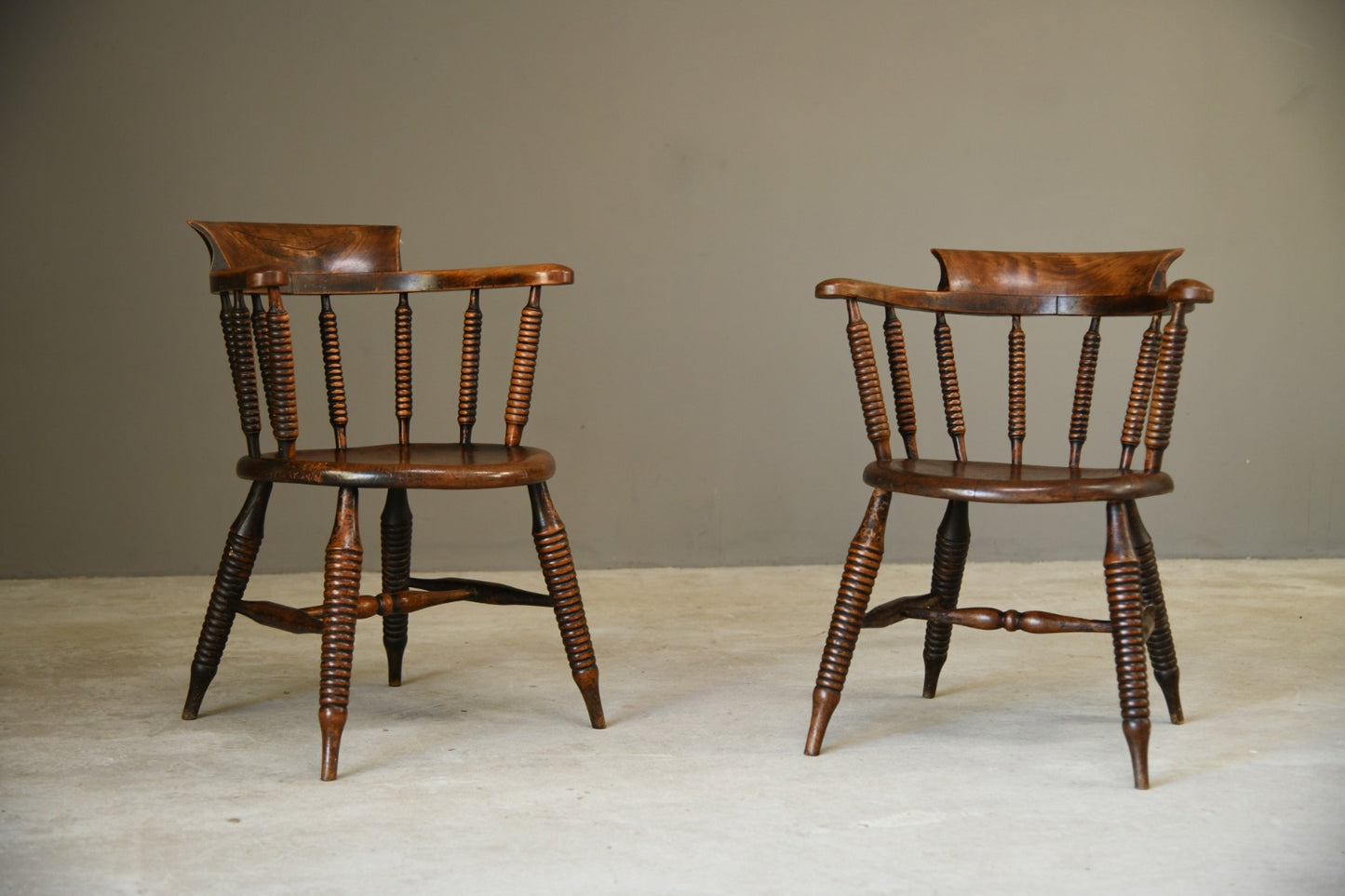 Pair Elm and Beech Bobbin Chairs