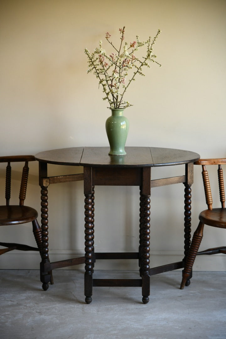 Dark Oak Bobbin Drop Leaf Table