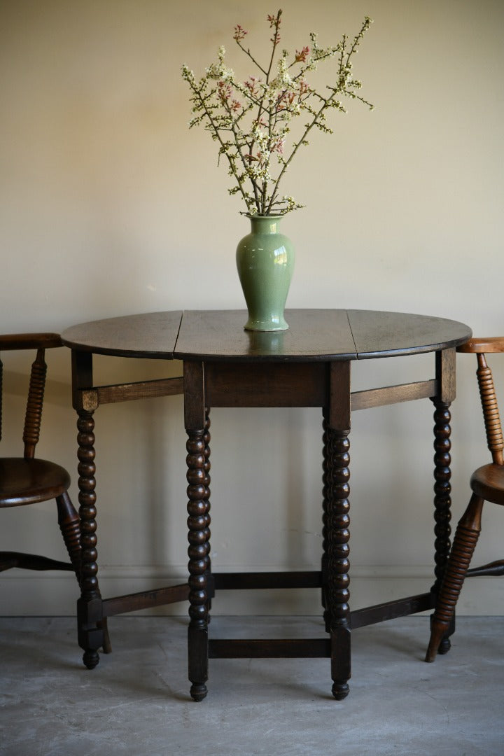 Dark Oak Bobbin Drop Leaf Table