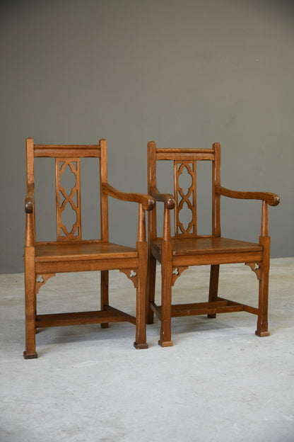 Pair Arts & Crafts Gothic Revival Armchairs