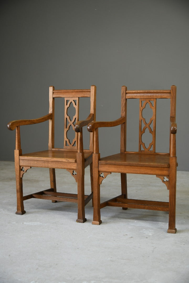 Pair Arts & Crafts Gothic Revival Armchairs