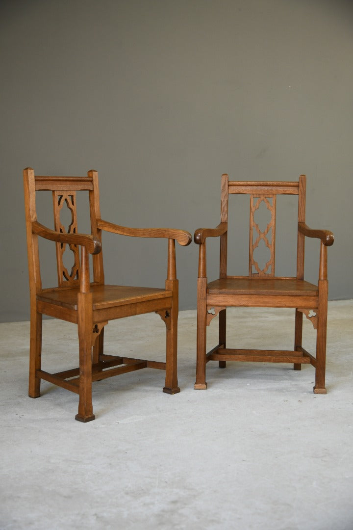 Pair Arts & Crafts Gothic Revival Armchairs