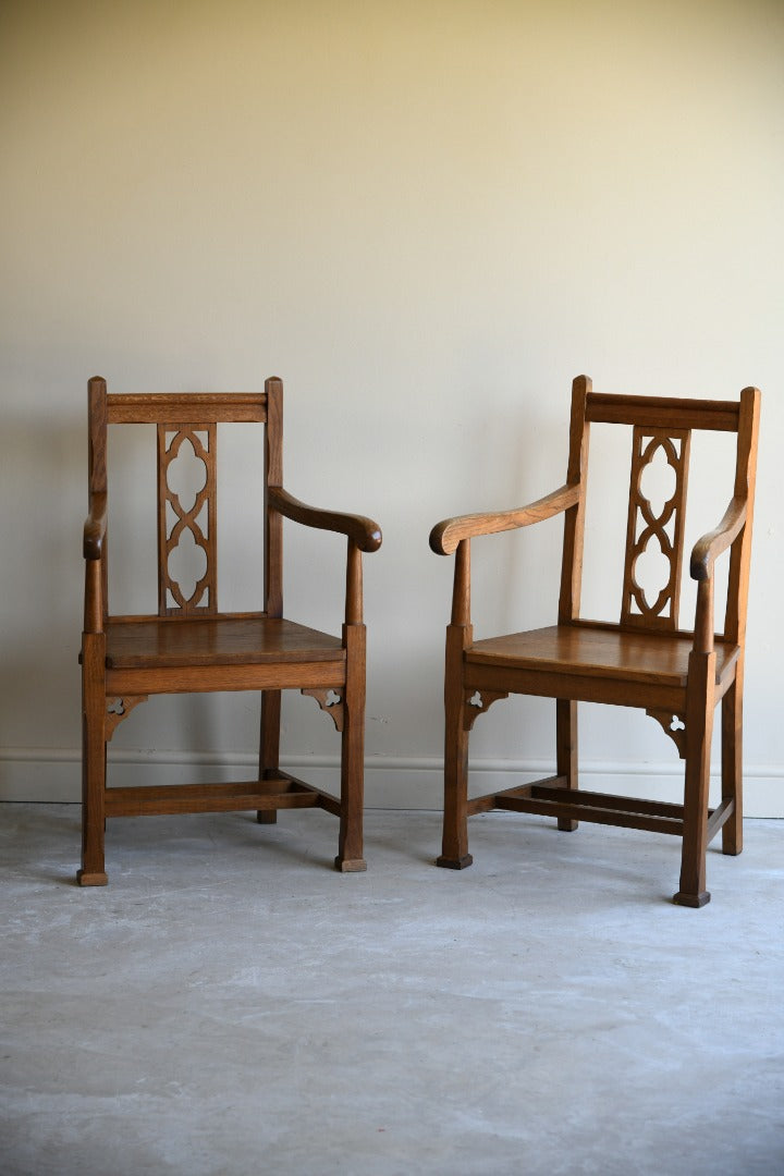 Pair Arts & Crafts Gothic Revival Armchairs