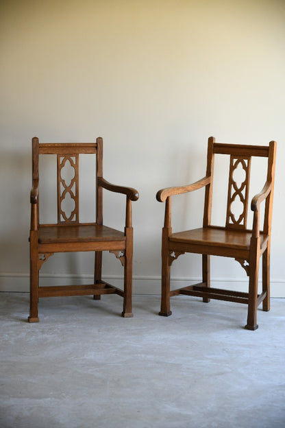 Pair Arts & Crafts Gothic Revival Armchairs