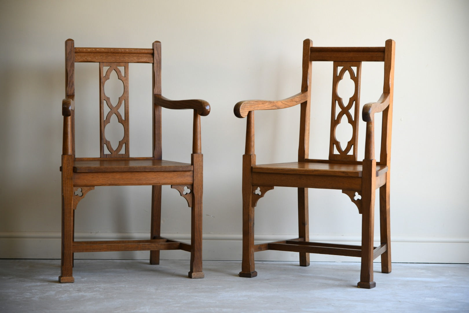 Pair Arts & Crafts Gothic Revival Armchairs