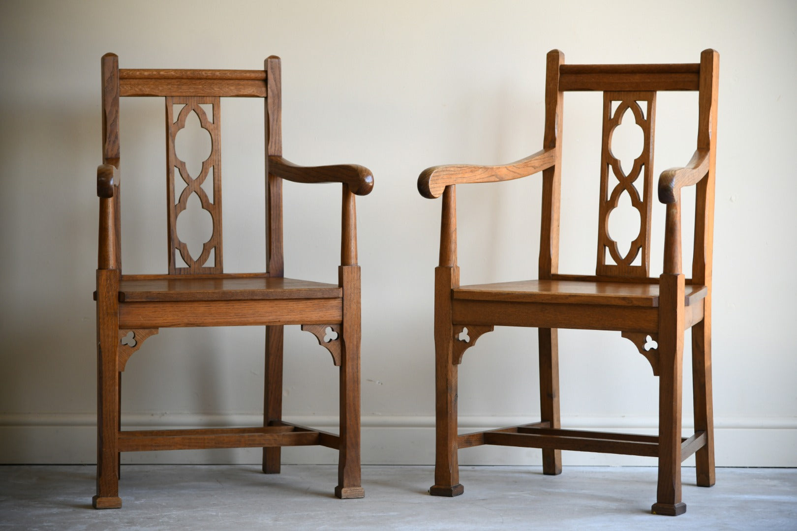 Pair Arts & Crafts Gothic Revival Armchairs