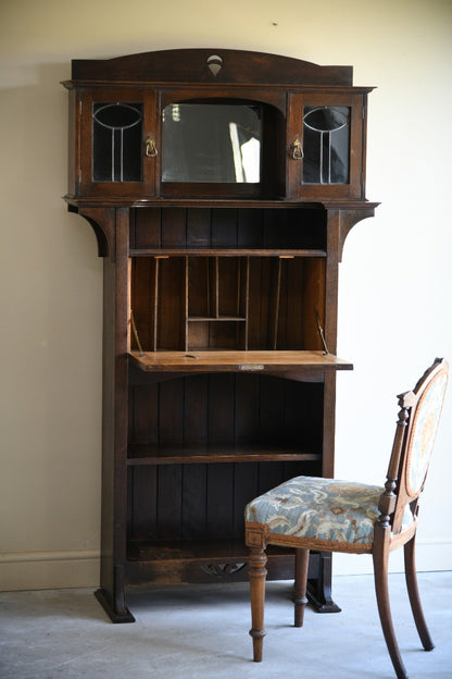 Arts and Crafts Oak Student Bureau Bookcase