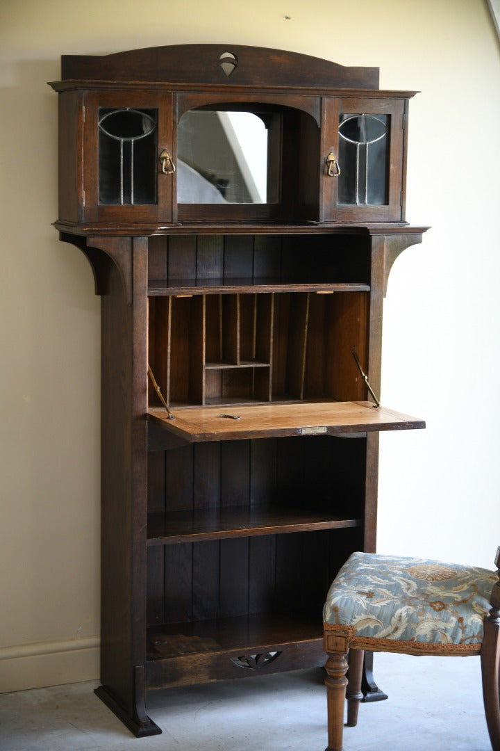 Arts and Crafts Oak Student Bureau Bookcase