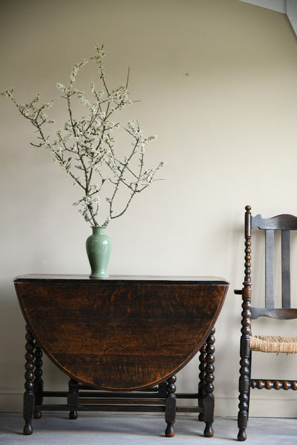 Oak Bobbin Drop Leaf Table