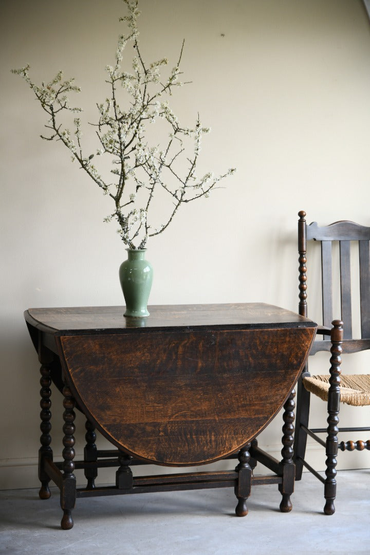 Oak Bobbin Drop Leaf Table