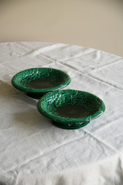 Pair Green Majolica Tazza