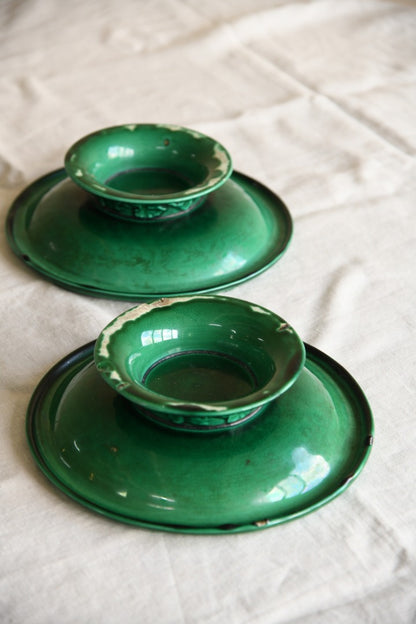 Pair Green Majolica Tazza