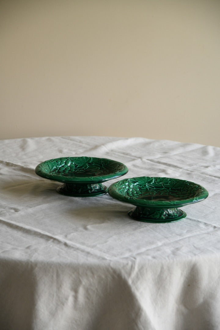 Pair Green Majolica Tazza