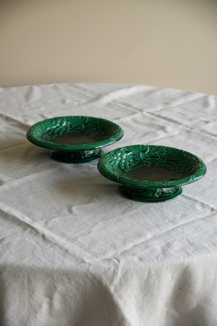 Pair Green Majolica Tazza