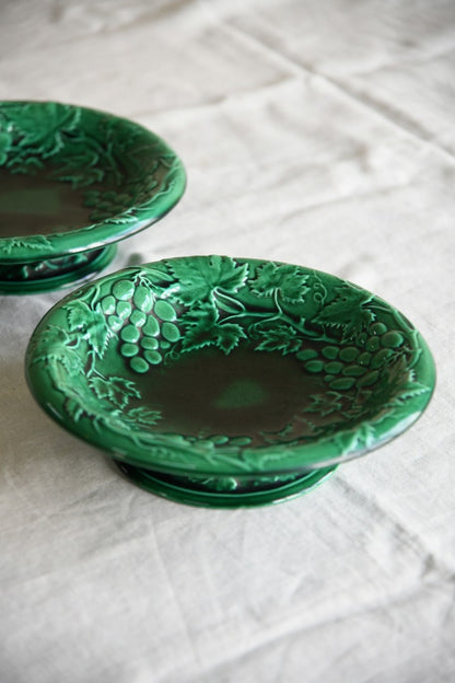 Pair Green Majolica Tazza