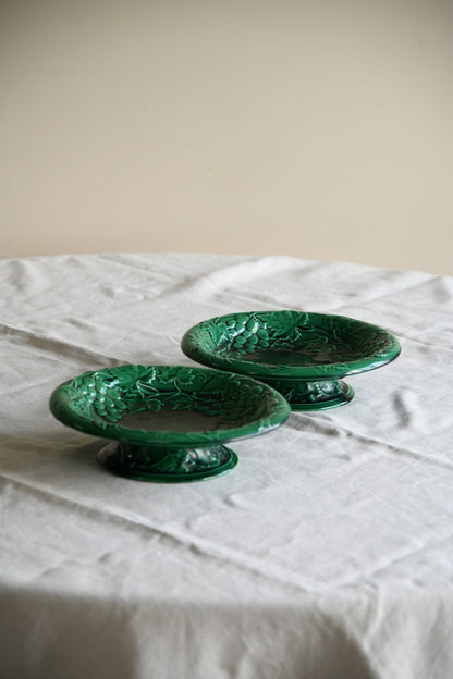 Pair Green Majolica Tazza