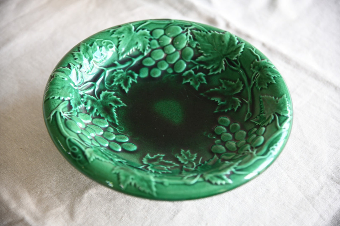 Pair Green Majolica Tazza