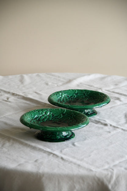 Pair Green Majolica Tazza