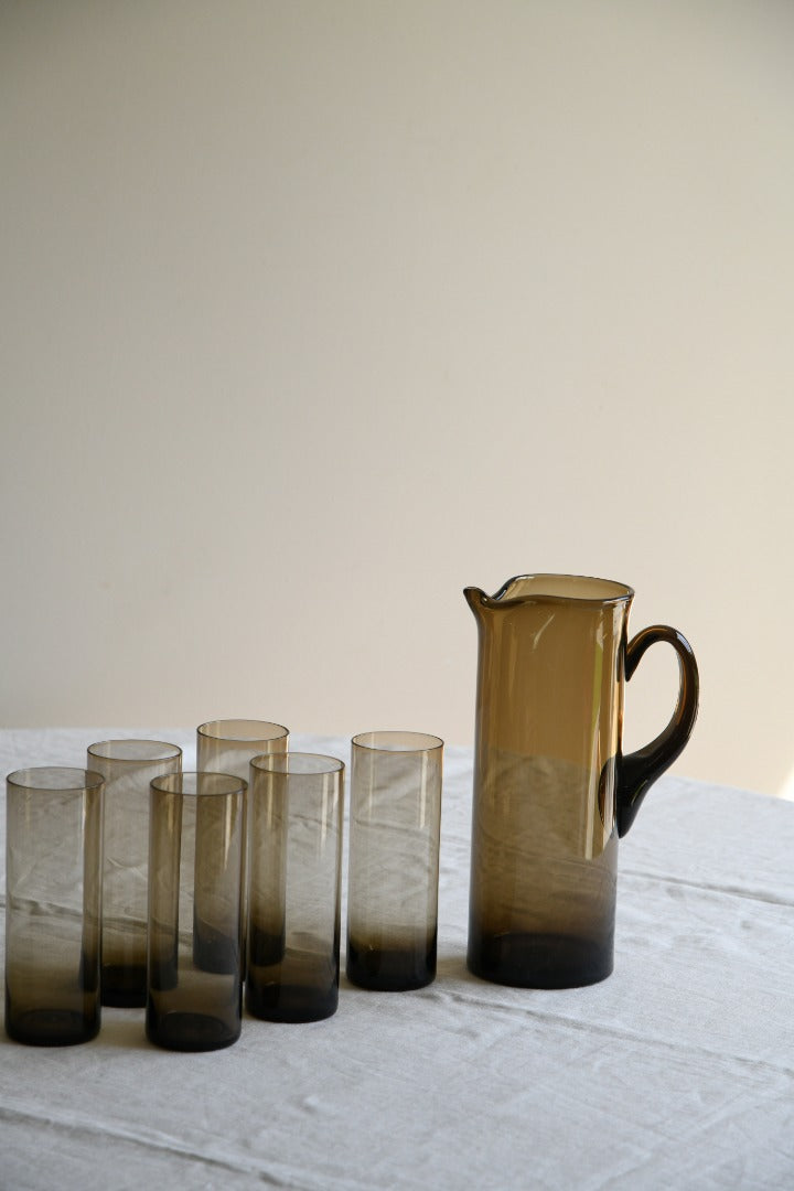 Smoked Glass Jug & 6 Glasses