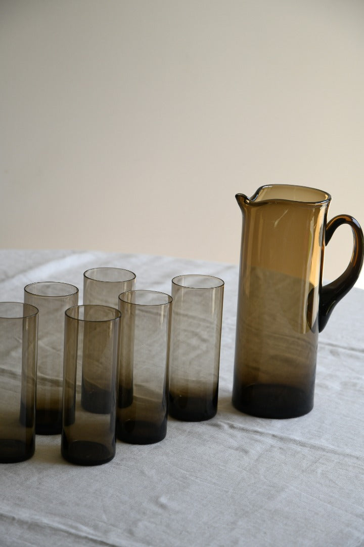 Smoked Glass Jug & 6 Glasses