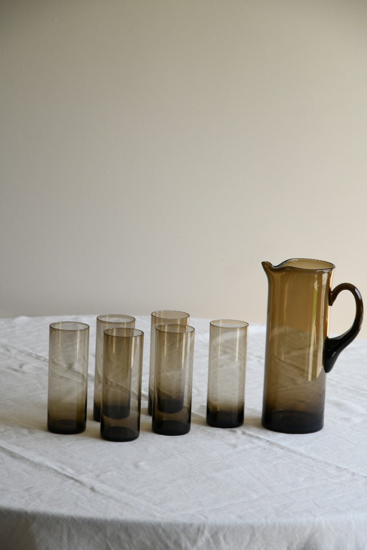 Smoked Glass Jug & 6 Glasses