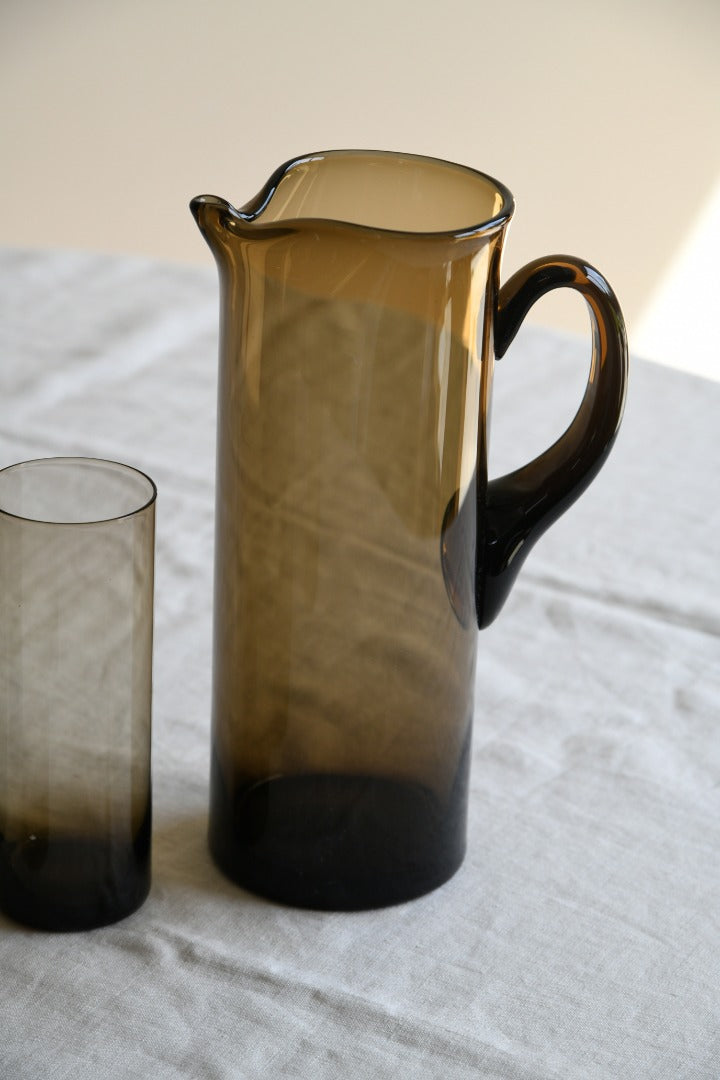 Smoked Glass Jug & 6 Glasses