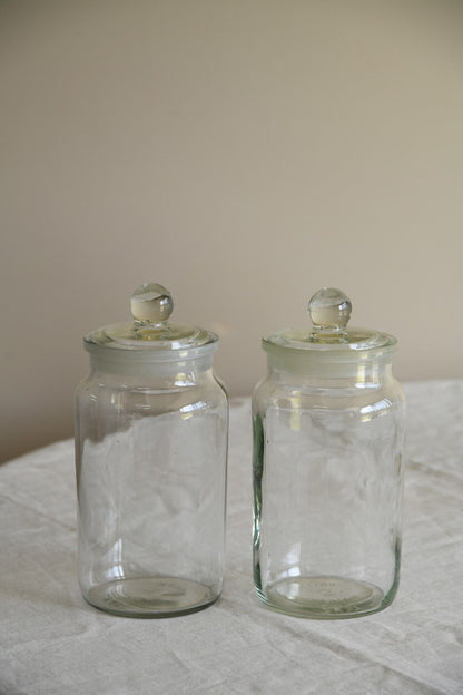 Pair Vintage Glass Storage Jars