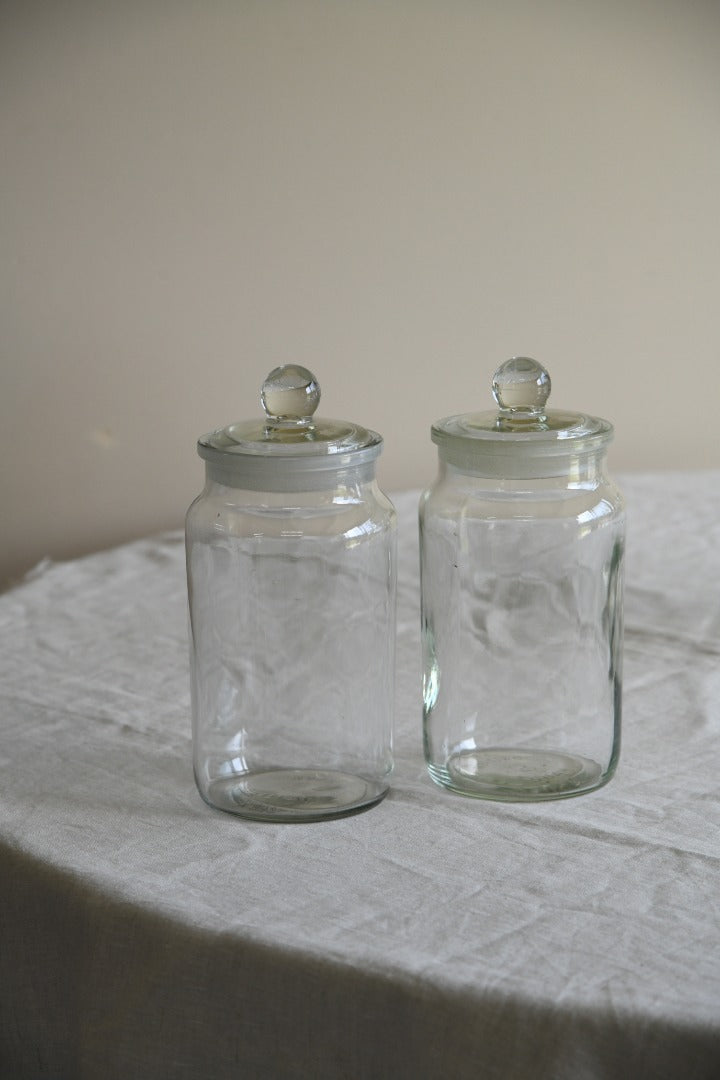 Pair Vintage Glass Storage Jars