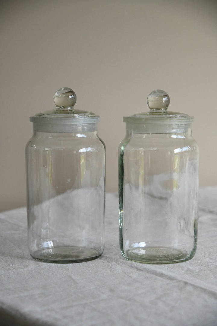 Pair Vintage Glass Storage Jars