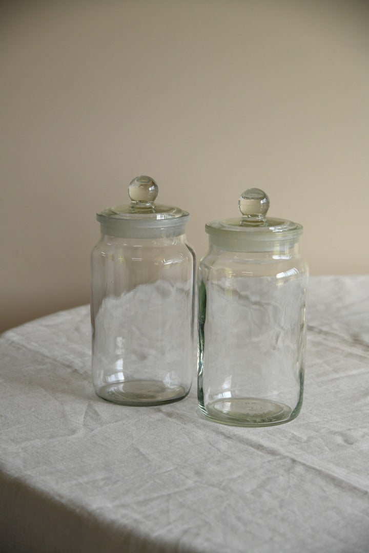 Pair Vintage Glass Storage Jars