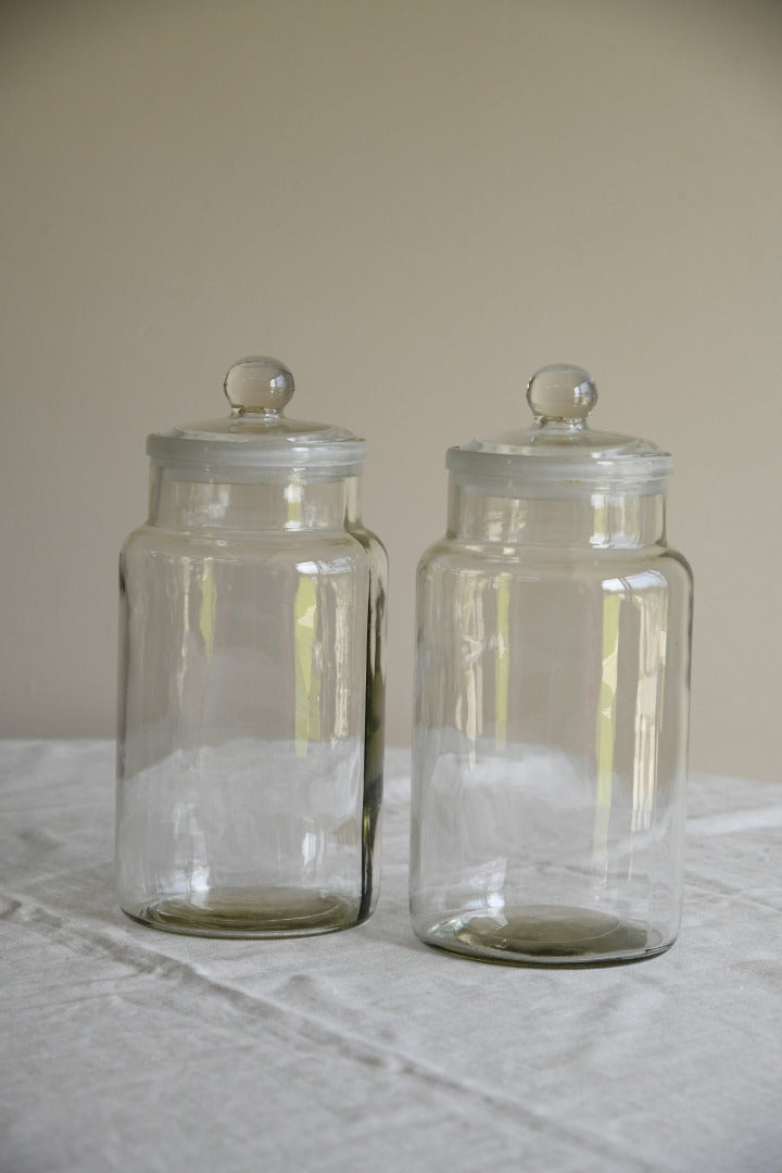 Pair Vintage Glass Storage Jars