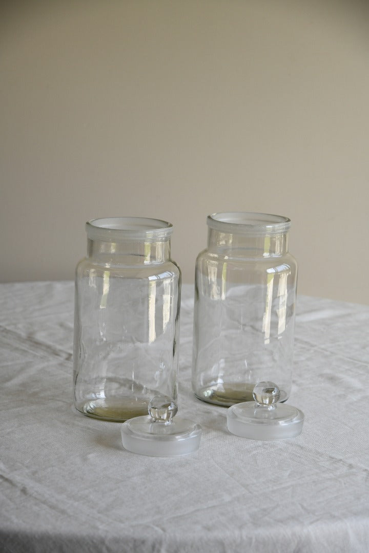 Pair Vintage Glass Storage Jars