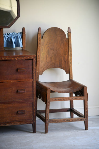 Arts & Crafts Inlaid Oak & Leather Bedroom Chair