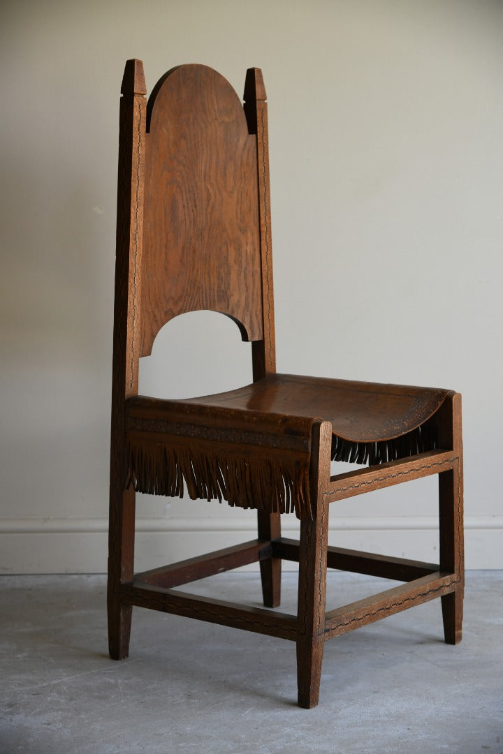 Arts & Crafts Inlaid Oak & Leather Bedroom Chair