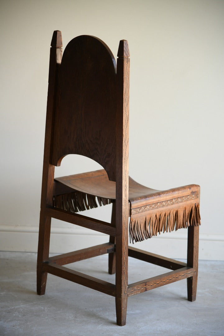 Arts & Crafts Inlaid Oak & Leather Bedroom Chair