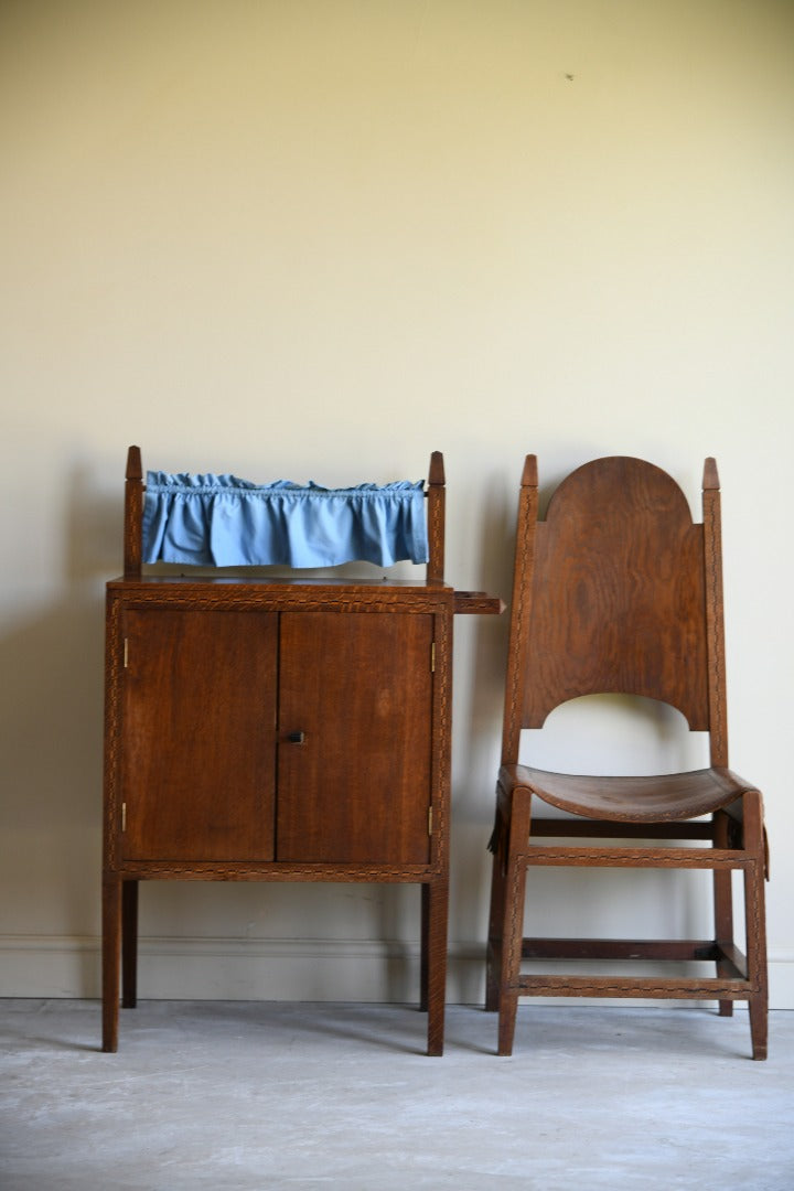 Arts & Crafts Oak Inlaid Washstand