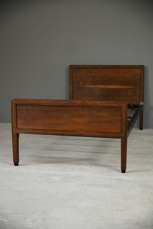 Arts & Crafts Single Inlaid Oak Bed