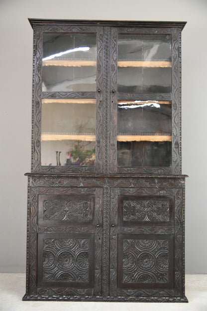 Victorian Carved Oak Glazed Bookcase