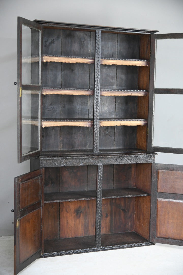 Victorian Carved Oak Glazed Bookcase