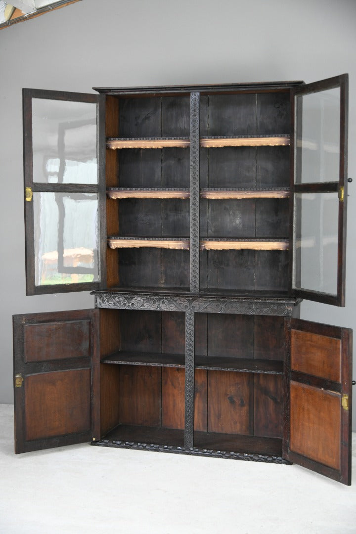 Victorian Carved Oak Glazed Bookcase