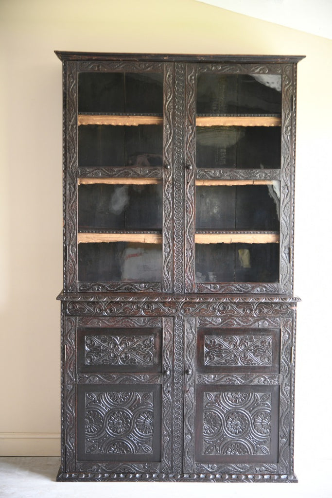 Victorian Carved Oak Glazed Bookcase