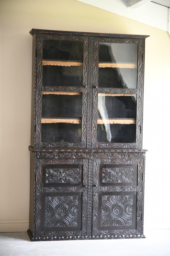Victorian Carved Oak Glazed Bookcase
