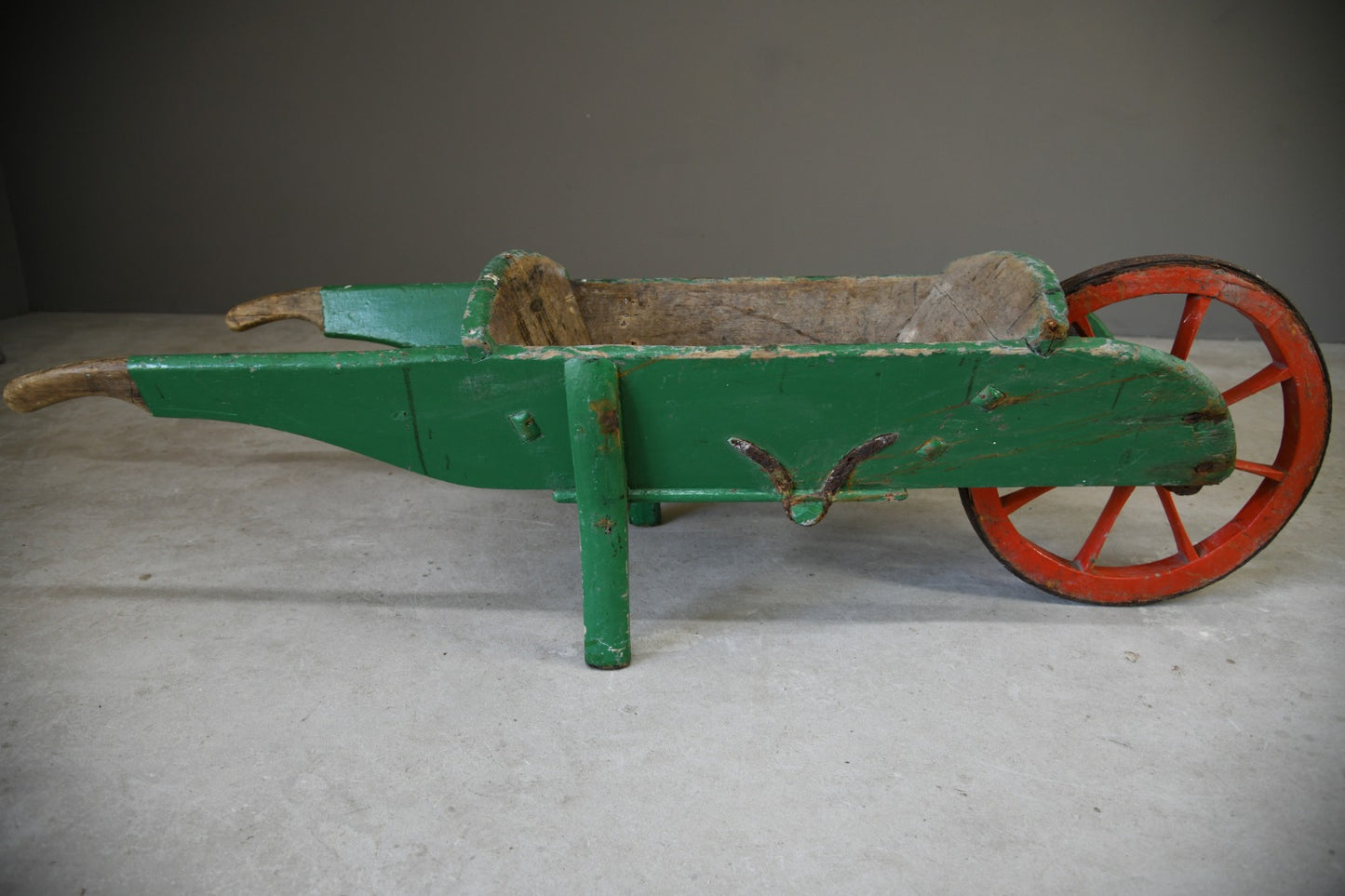 Antique Painted Pine Wooden Wheelbarrow