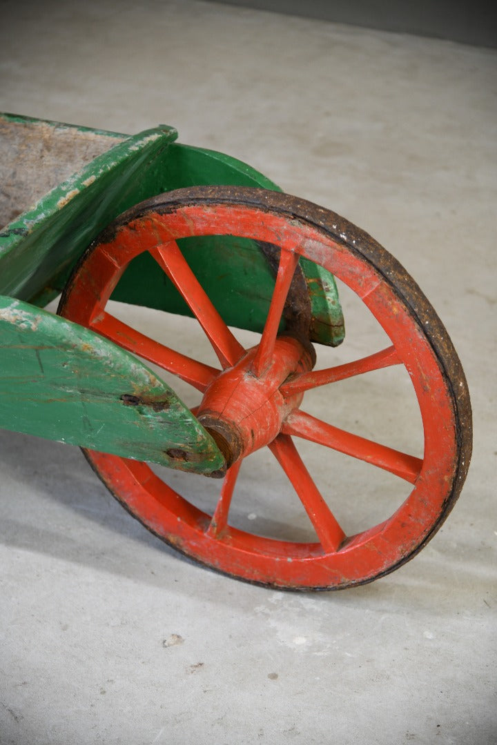 Antique Painted Pine Wooden Wheelbarrow