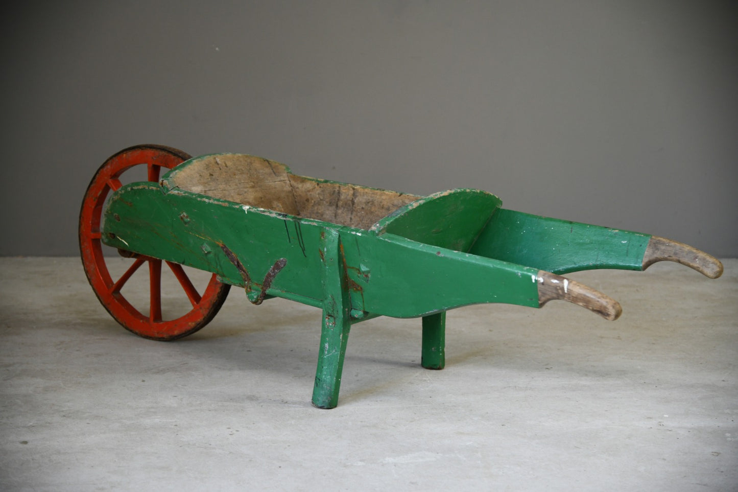 Antique Painted Pine Wooden Wheelbarrow