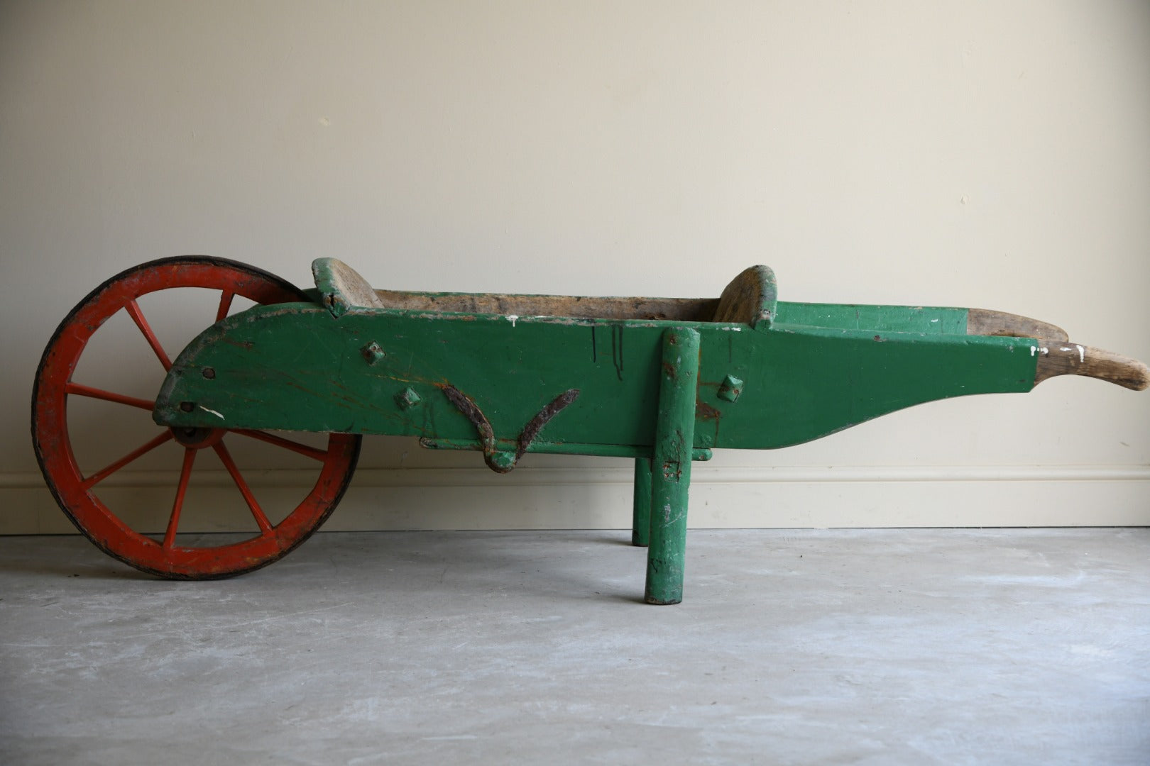 Antique Painted Pine Wooden Wheelbarrow