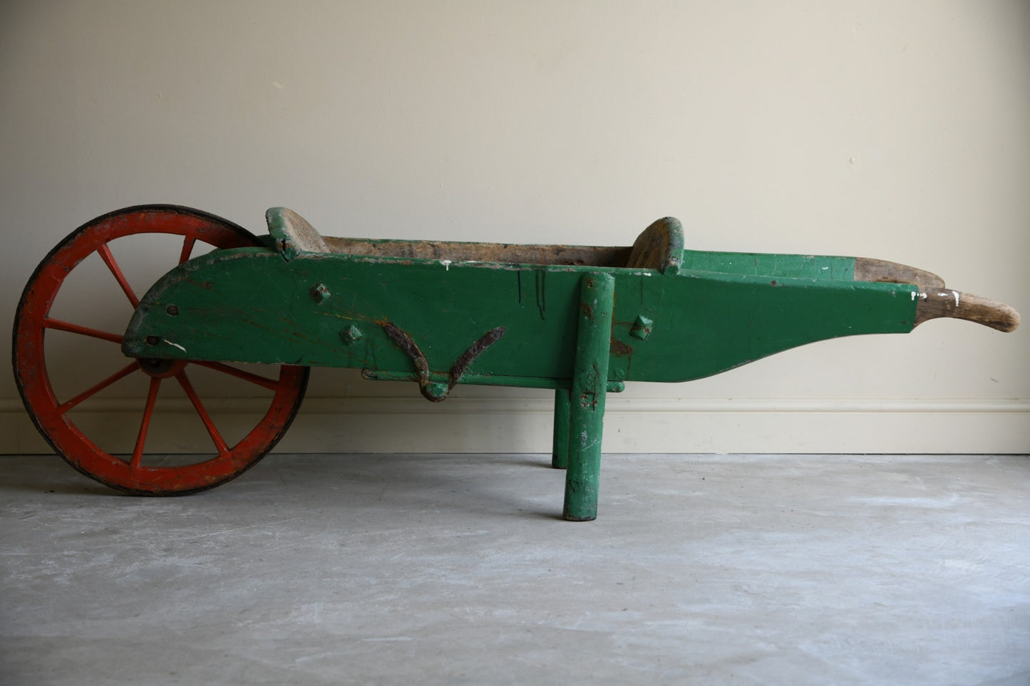 Antique Painted Pine Wooden Wheelbarrow