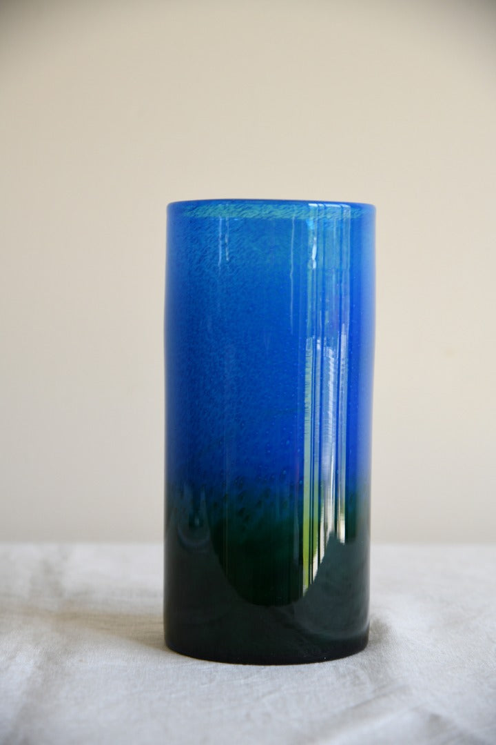 John Orwar Lake Ekenas Sweden Blue & Green Cylinder Glass Vase